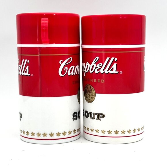 Campbells Soup Thermos Set Of 2 Vintage Style Insulated Containers Lids Handles - Picture 4 of 14
